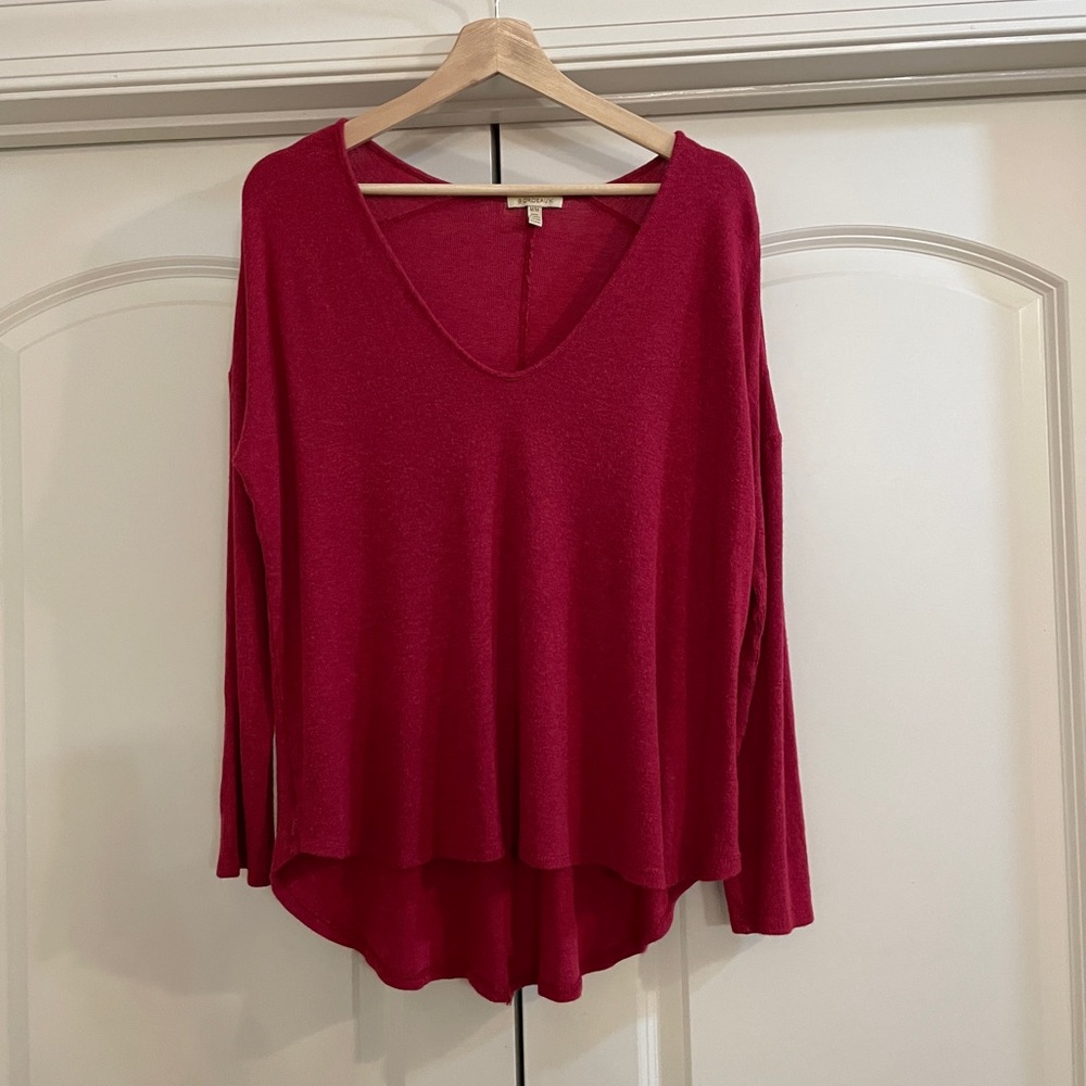 Anthropology Bordeaux red v neck high low sweater.